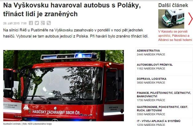 Wypadek polskiego autokaru w Czechach. 13 osób zostało rannych